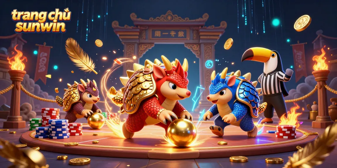 Engage with the thrilling world of trang chủ sunwin as pangolins roll through poker chips in a vibrant 3D casino scene.