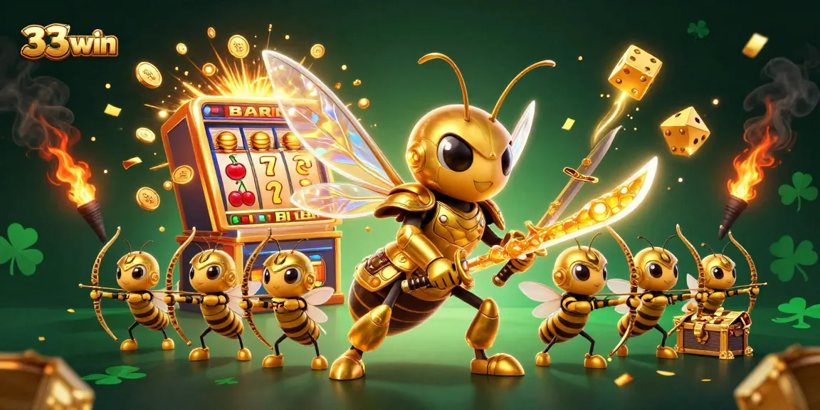 Engage with 33win's exciting 3D gaming scene featuring a jackpot slot machine explosion and vibrant characters.
