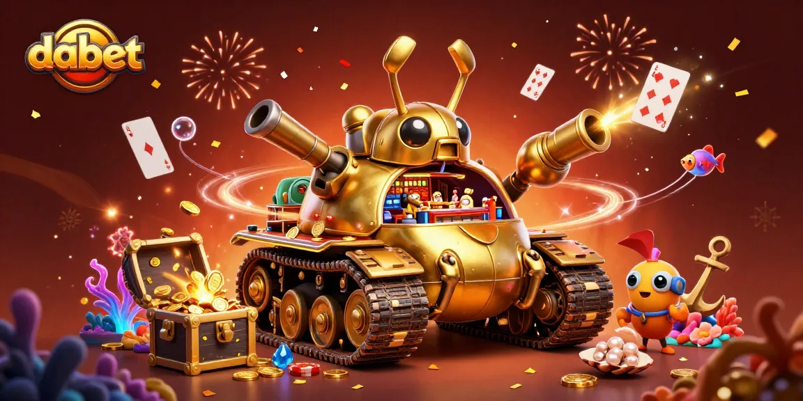 Dabet showcases an explosive casino adventure with a golden beetle tank surrounded by riches and vibrant visuals.