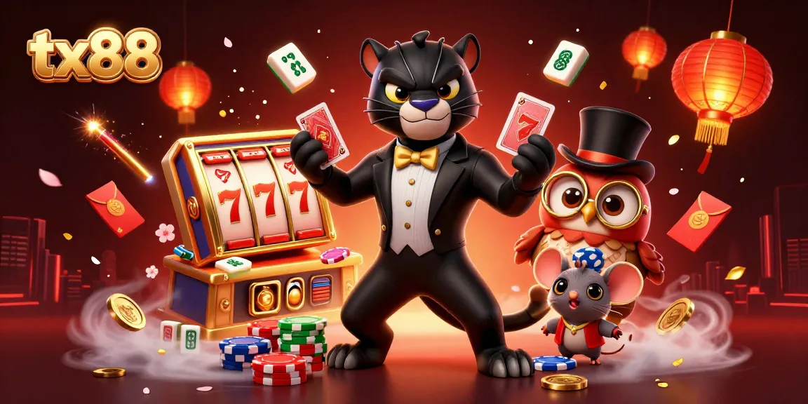 Experience exhilarating casino moments with tx88's vibrant characters, games, and festive atmosphere.