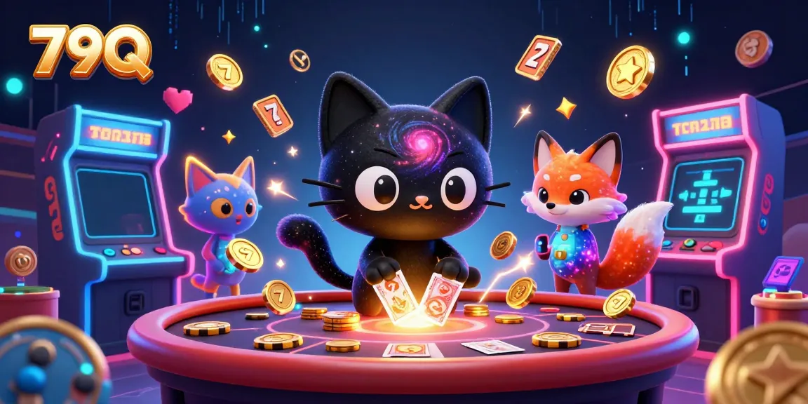 Experience thrilling gameplay at 79Q with a cosmic casino scene featuring vibrant characters and gaming elements.