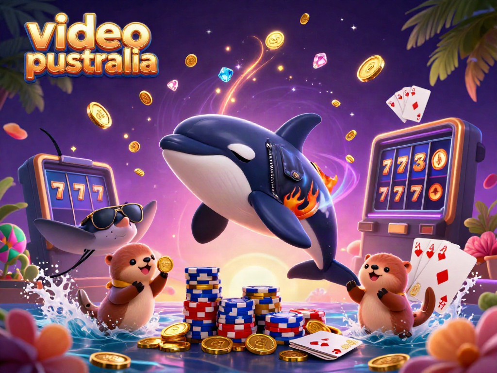 Engaging scene illustrating video poker Australia with cartoon characters and casino elements.