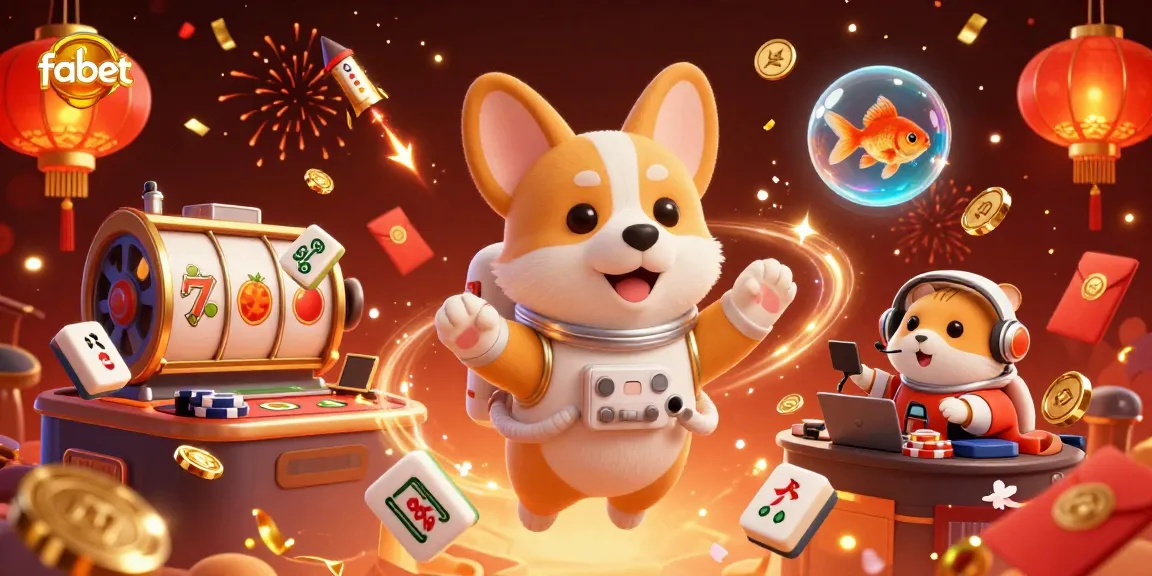 Fabet's enchanting space-themed casino scene engages players with fun elements and vibrant visual detail.