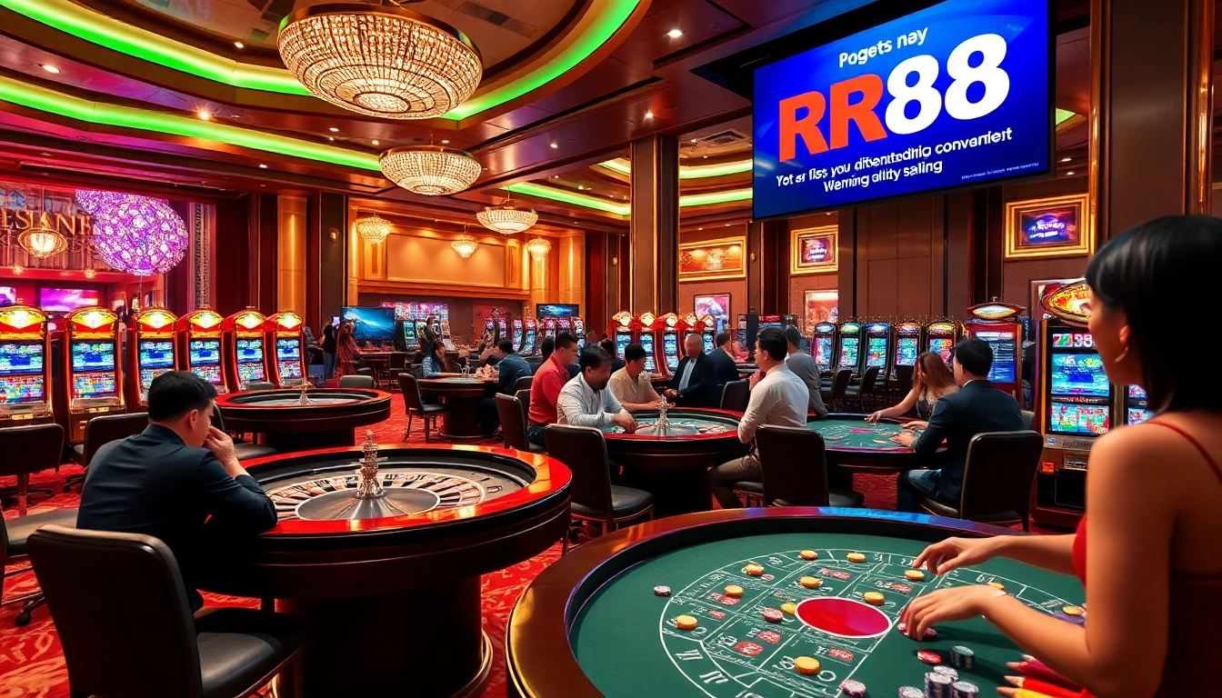 RR88 players enjoying thrilling casino games at an elegant gaming table.