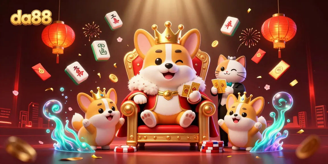 Play exciting games at da88 Casino featuring royal corgi characters and vibrant decorations.