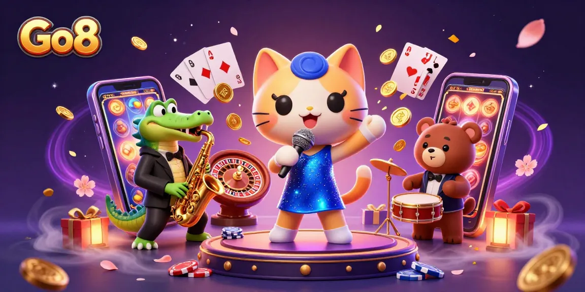 Experience thrilling games at Go8 with a dynamic casino scene featuring exciting characters.