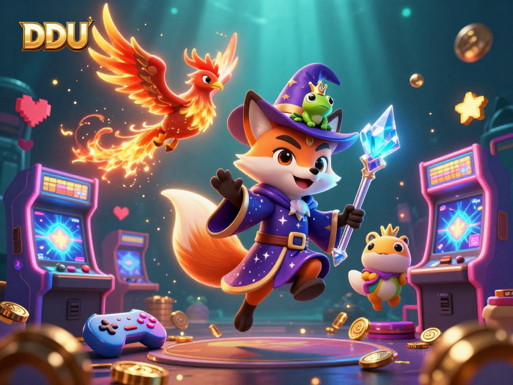 Engage with DDUU's vibrant casino realm filled with magical characters and game elements.