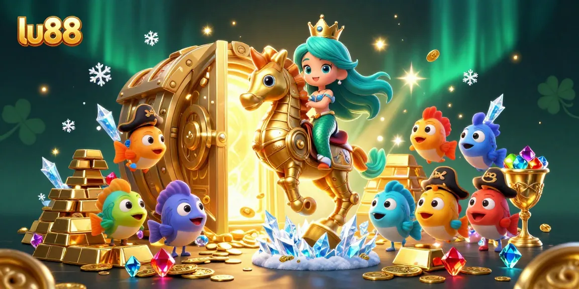 Experience thrilling gameplay with lu88 in this vibrant 3D casino illustration featuring a mermaid princess and treasures.