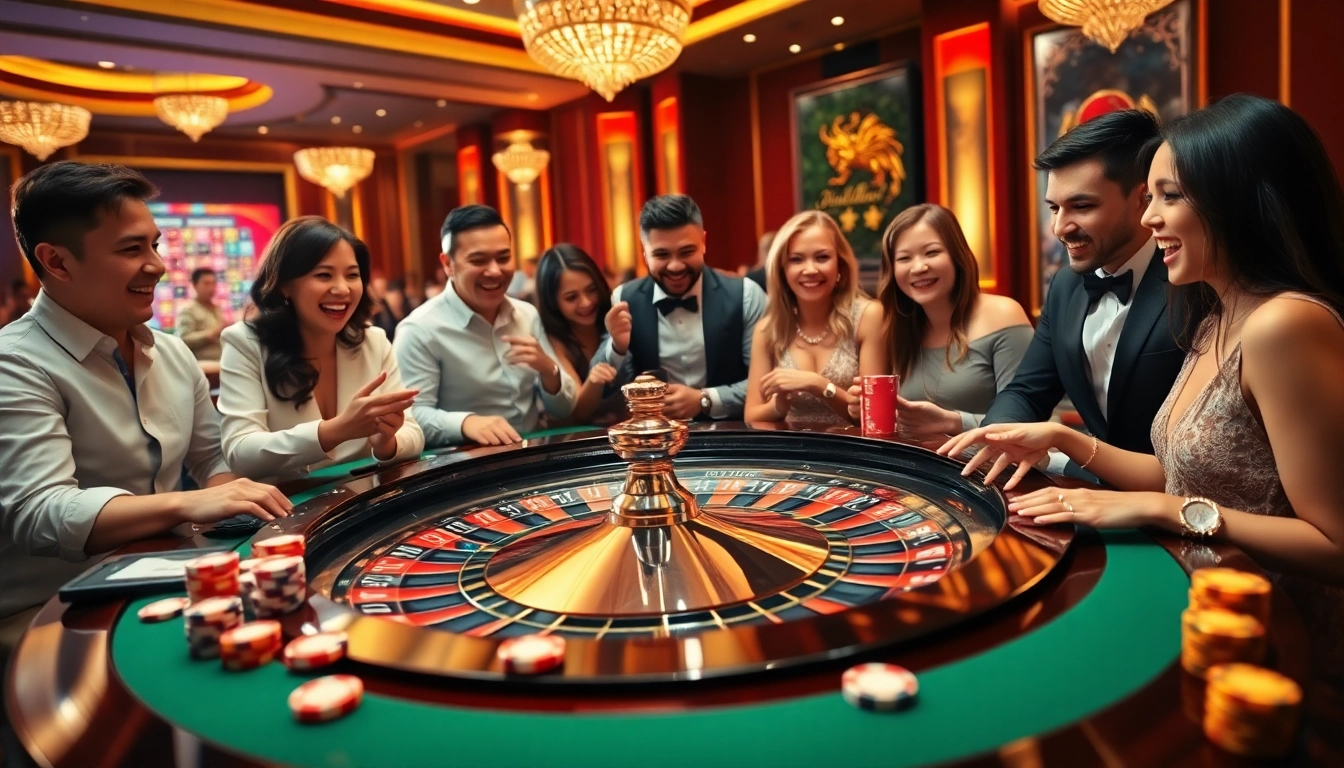 Win88 casino scene featuring players at a roulette table with vibrant chips and cards.