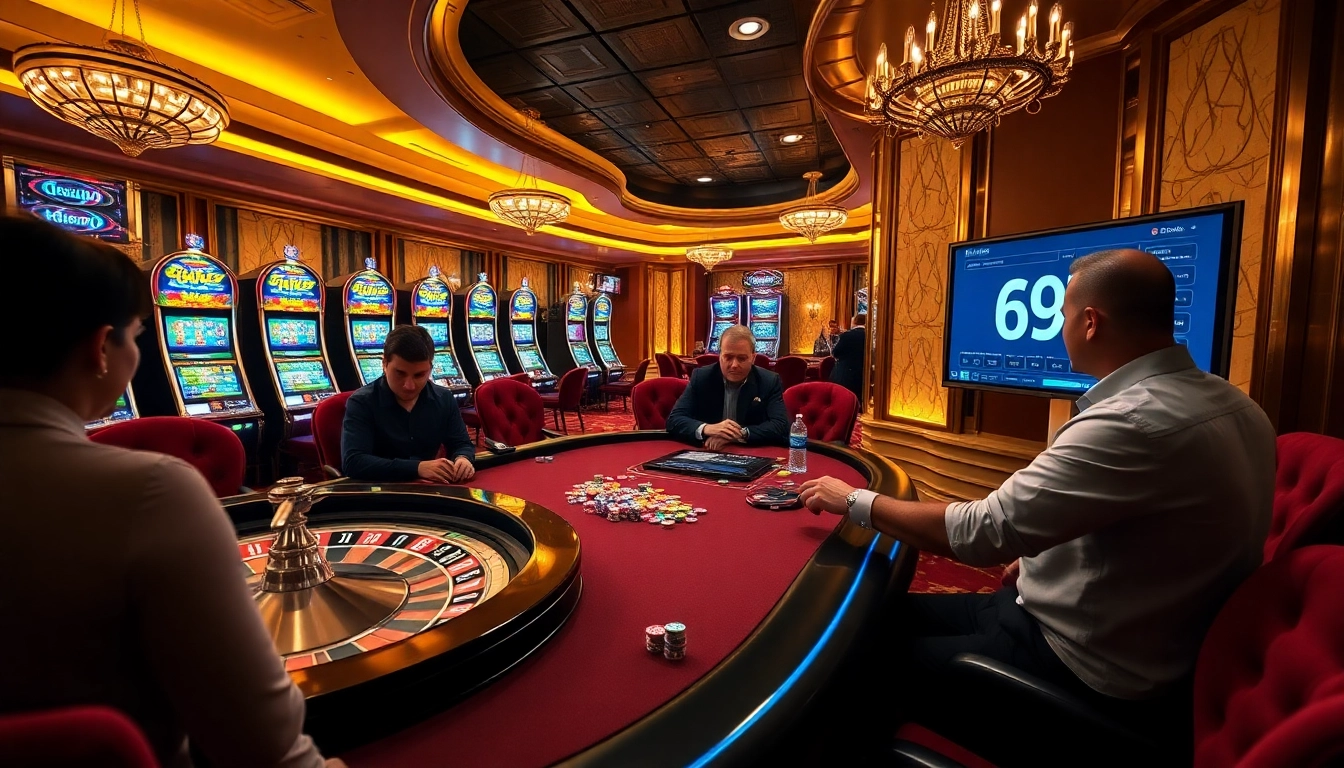 Participe de uma emocionante ação de poker em um cassino luxuoso, com a palavra-chave 69Y exibida de forma proeminente em todo o ambiente.