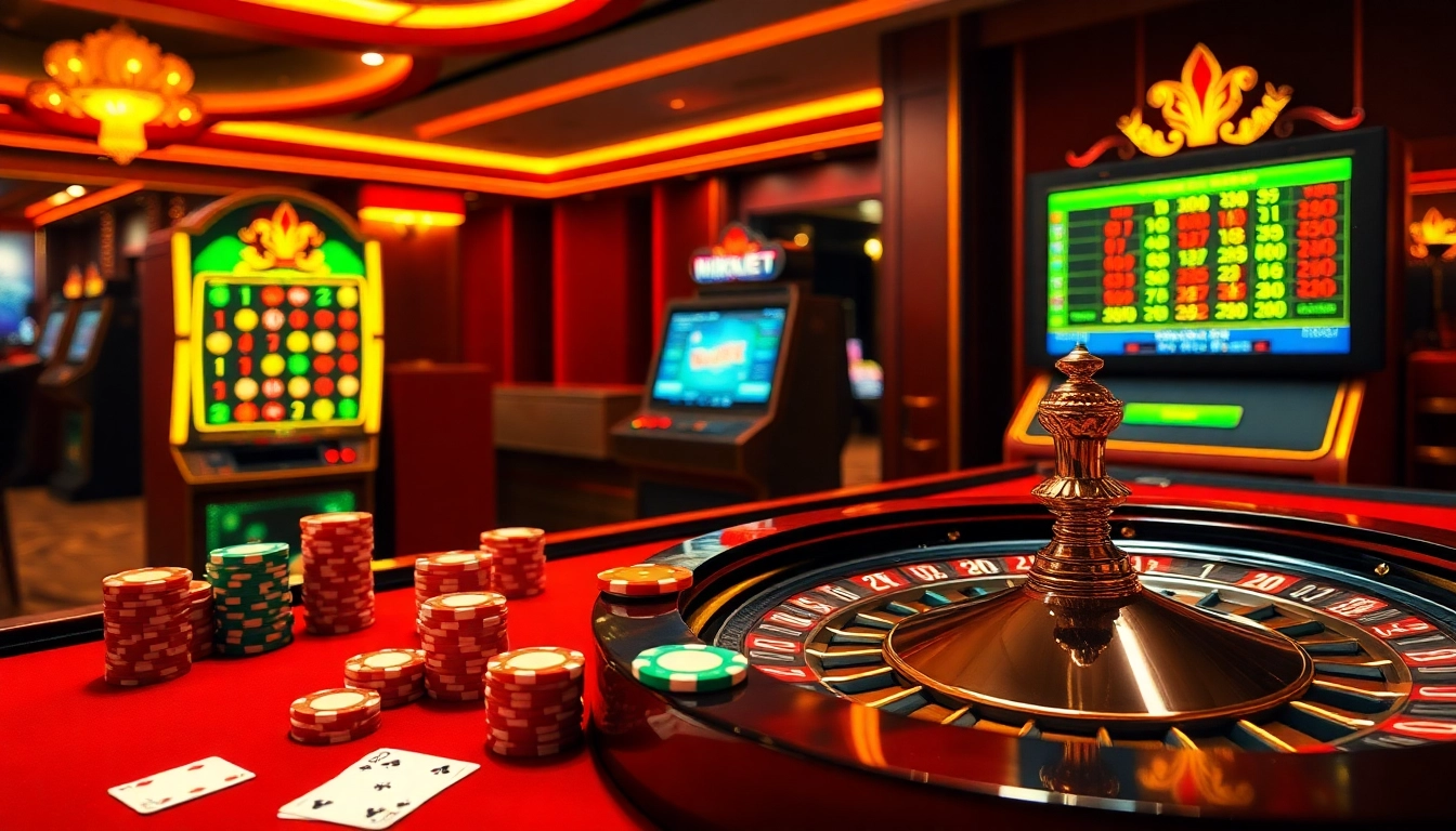 Experience the excitement of gambling at trang chủ rikbet with a lively casino table and vibrant betting chips.