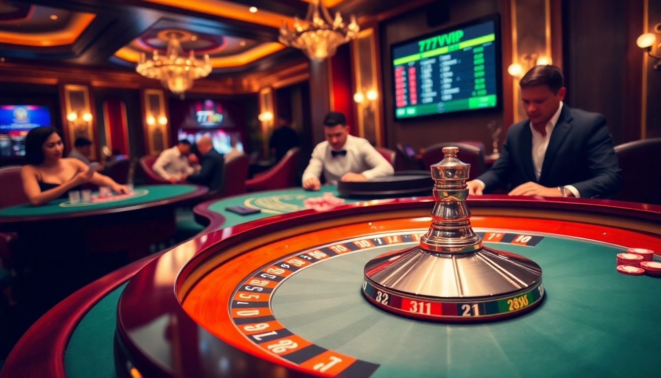 Thrilled players engaging in a live poker game at 777vip's luxurious casino.