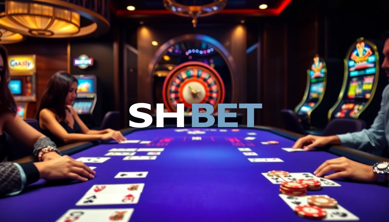 Experience the excitement of SHBET at a luxurious casino blackjack table with vibrant chips and cards.