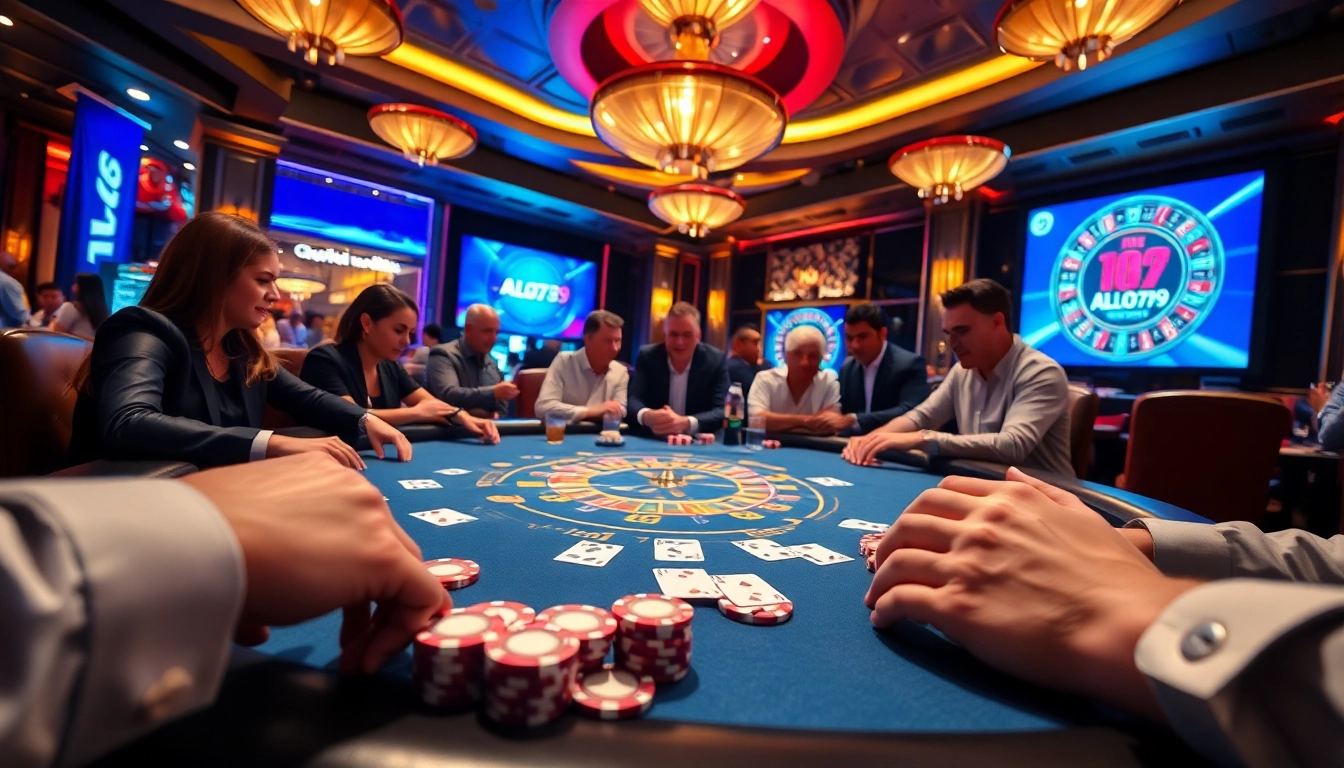 A scene at ALO789 casino with vibrant poker action and luxurious ambiance.