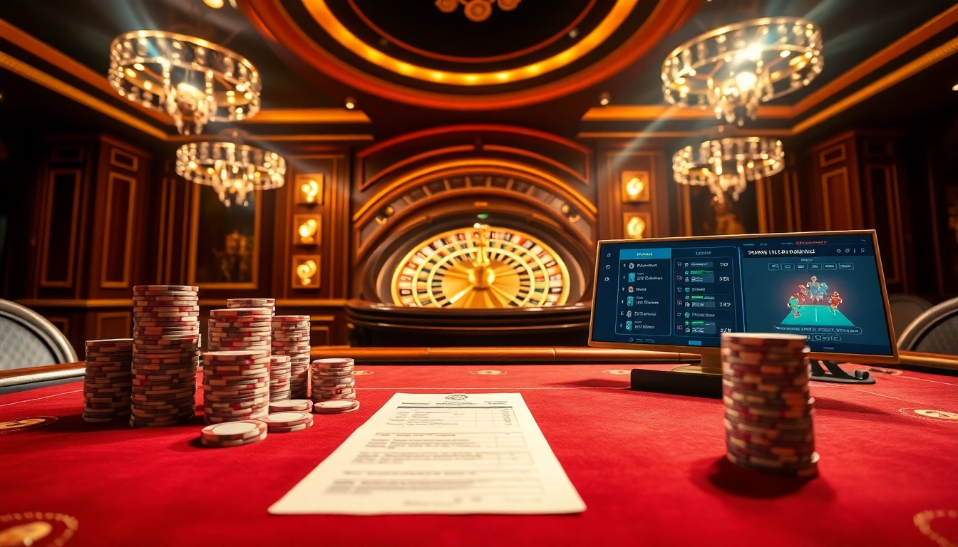 Engaging betting atmosphere with Keonhacai5, showcasing poker chips, betting slips, and live sports betting.