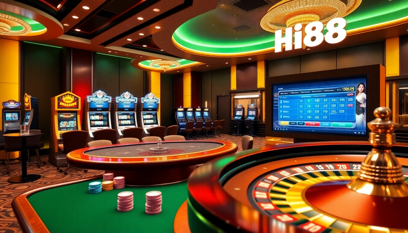 Experience the thrill of gambling at Hi88 with vibrant casino tables and online interfaces.