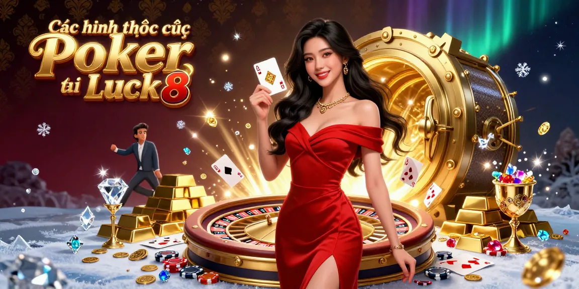 Engage in the thrilling world of Các hình thức cược Poker tại Luck8, showcasing confident gameplay with dynamic poker elements.
