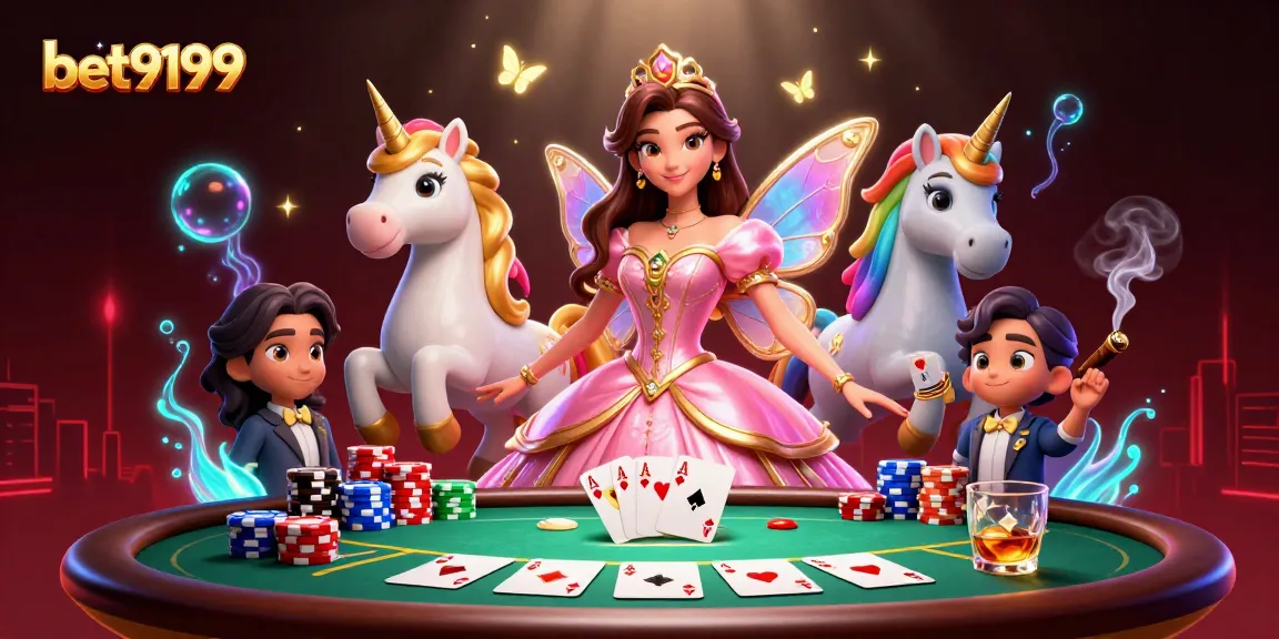 Experience gaming excitement at bet9199 with vibrant decor, thrilling poker action, and enchanting characters.