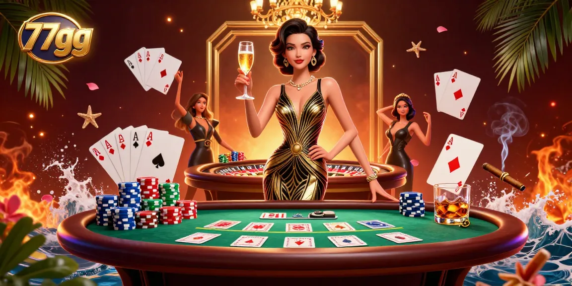 Experience 77gg with an elegant Asian woman celebrating at a luxurious casino scene, showcasing exciting game elements.