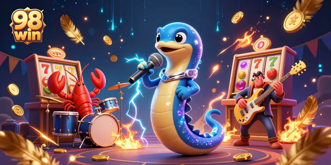 Experience thrilling 98 win moments with an electric eel DJ and exciting slot reels in a vibrant underwater casino.