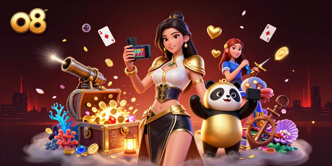 Play casino games like o8 with exciting visuals and engaging characters in a vibrant scene.