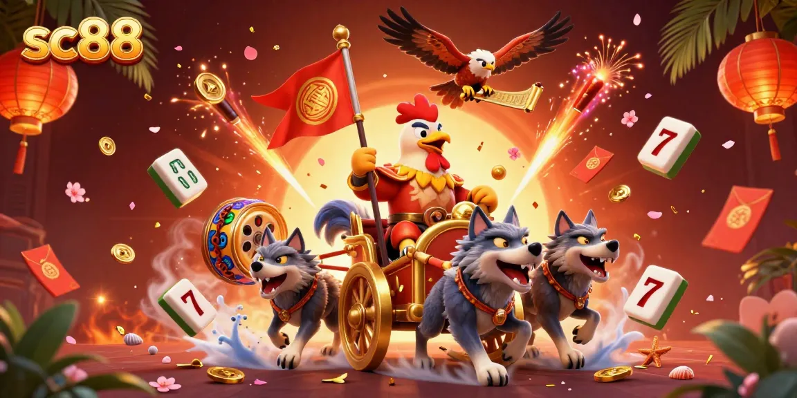 Experience thrilling gameplay with sc88 at the vibrant online casino featuring a festive 3D illustration of a golden war chariot.