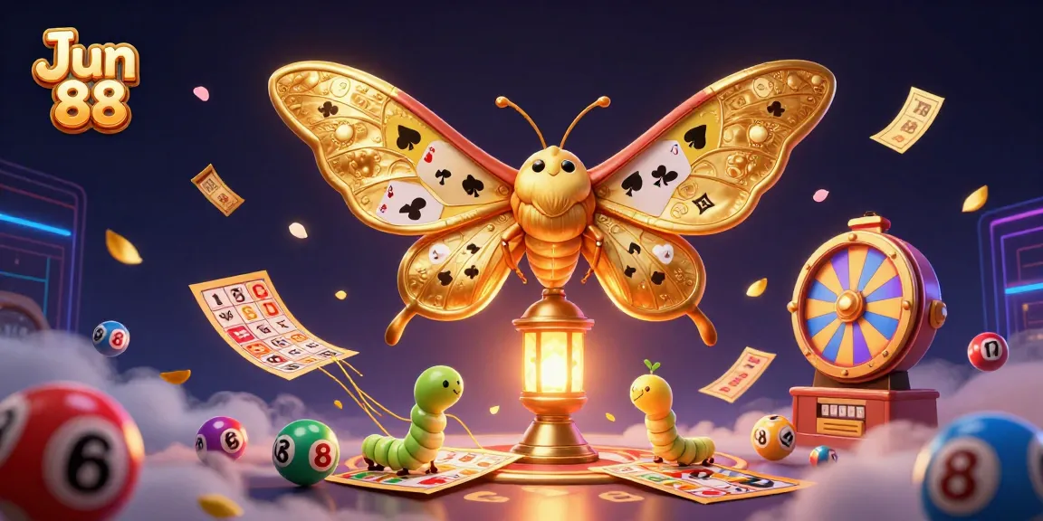 Explore Jun 88 with a vibrant scene of a moth and casino elements, showcasing thrilling gambling action.