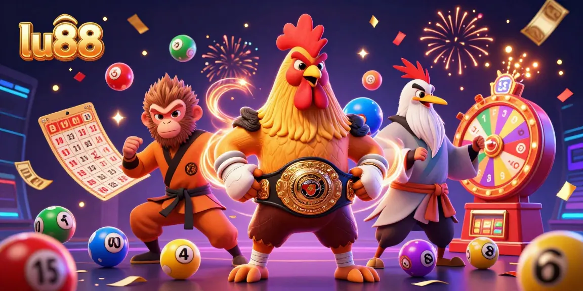 Experience excitement at lu88 with dynamic illustrated characters and vibrant gambling elements.