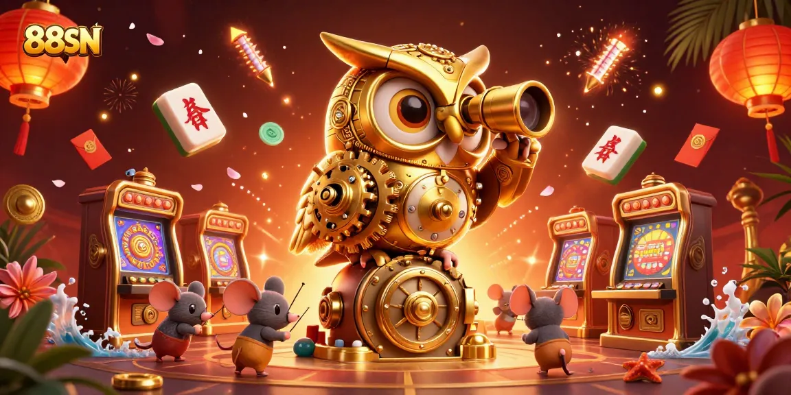 88SN captures the excitement of casino gaming with a vibrant owl and animated elements.