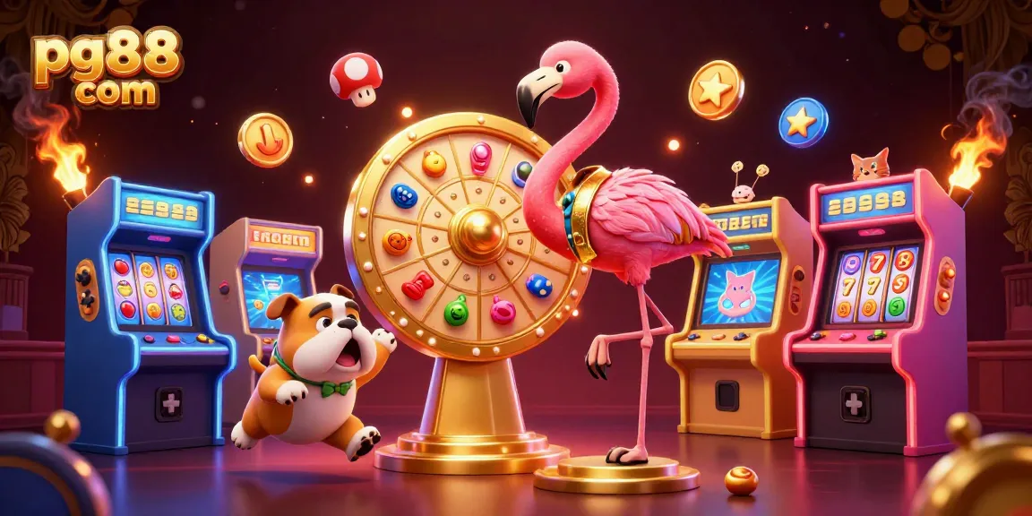 Spin and win with pg88 com as a flamingo host and bulldog contestant play casino slots!