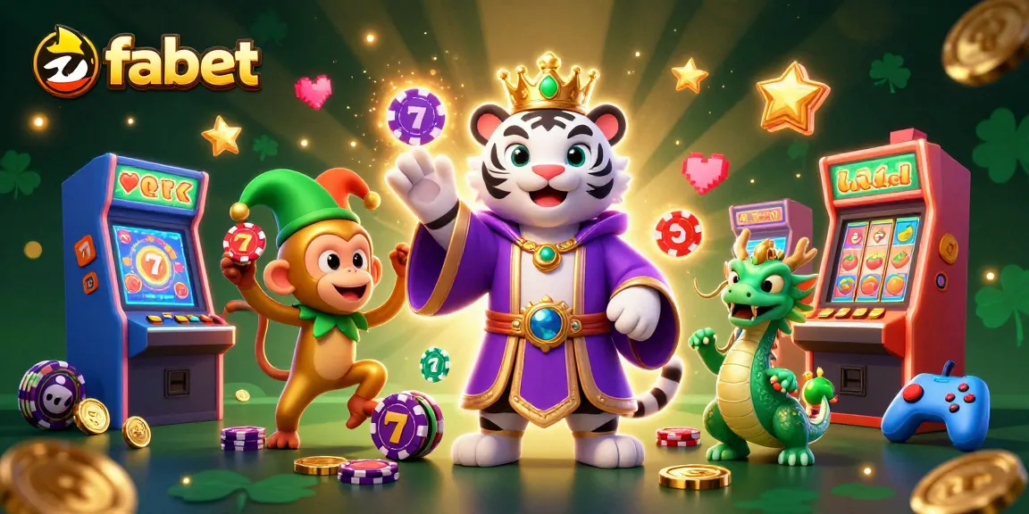 Engage with fabet's vibrant casino scene featuring characters and gaming elements in action.