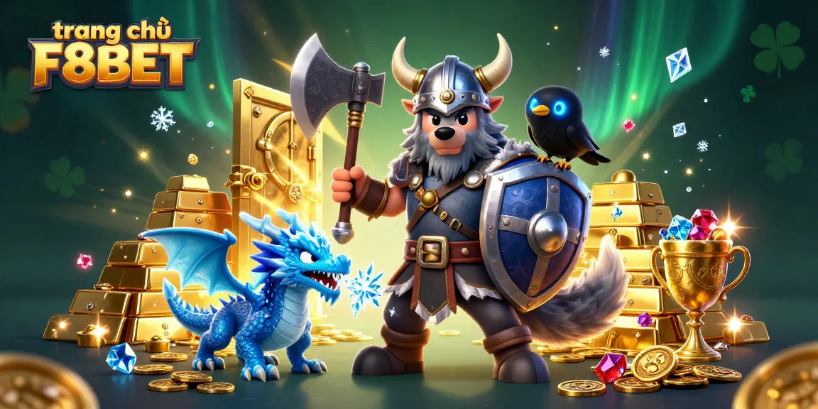 Experience thrilling adventures at trang chủ F8BET with captivating characters and gold treasures in a casino-inspired illustration.